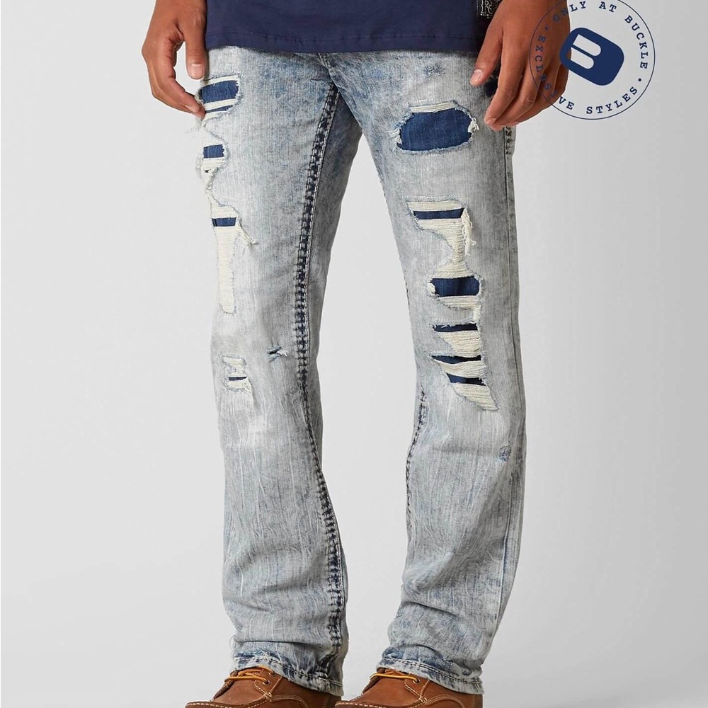 Men's Rock Revival Nardo Distressed Light Blue Jeans